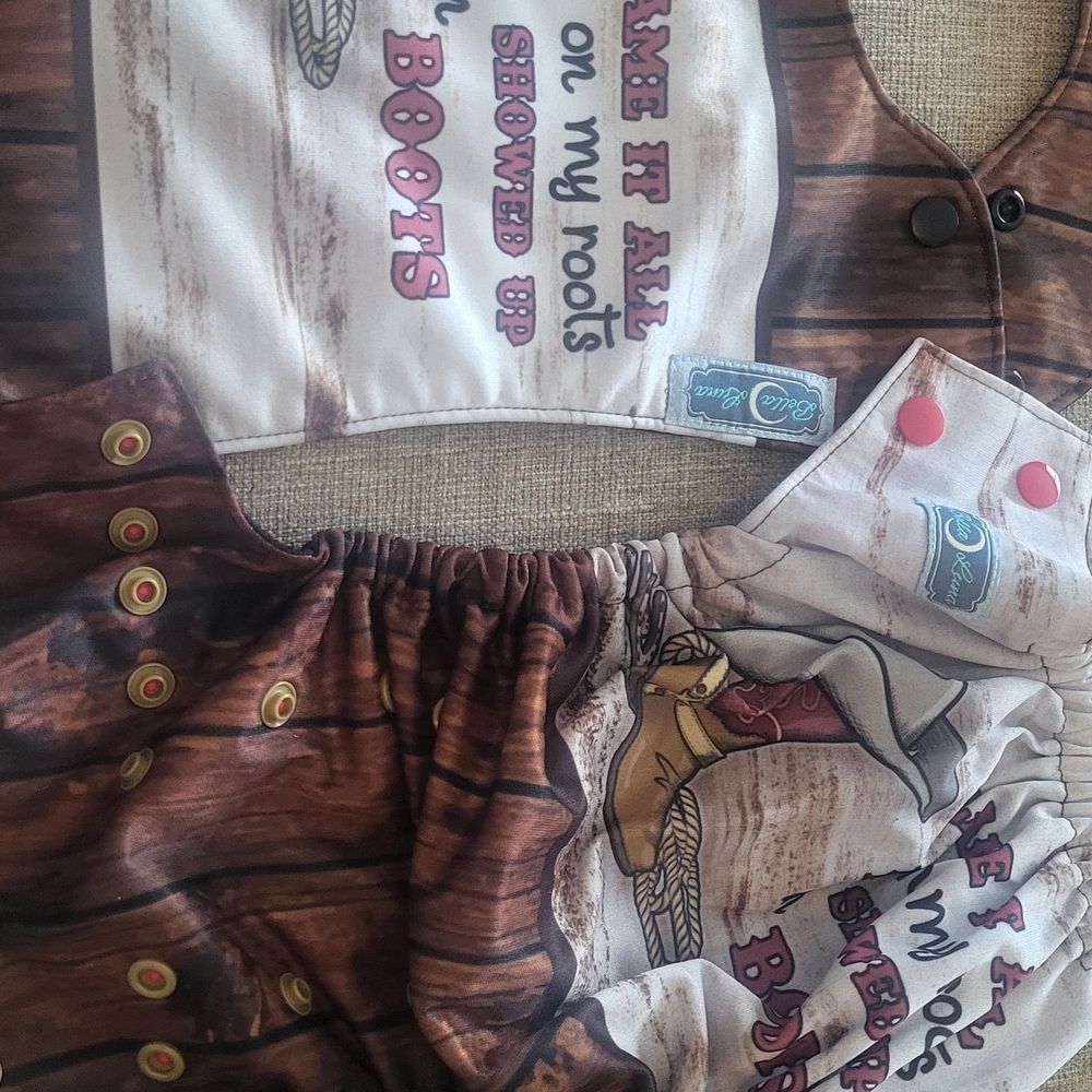 Western-Themed with Boots Design Diaper Cover And Bib